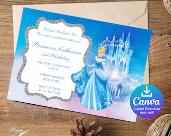 Cinderella Digital Birthday Invitation, Cinderella Digital Invite, Cinderella Birthday Invitation, Cinderella Invitation, Princess Invite