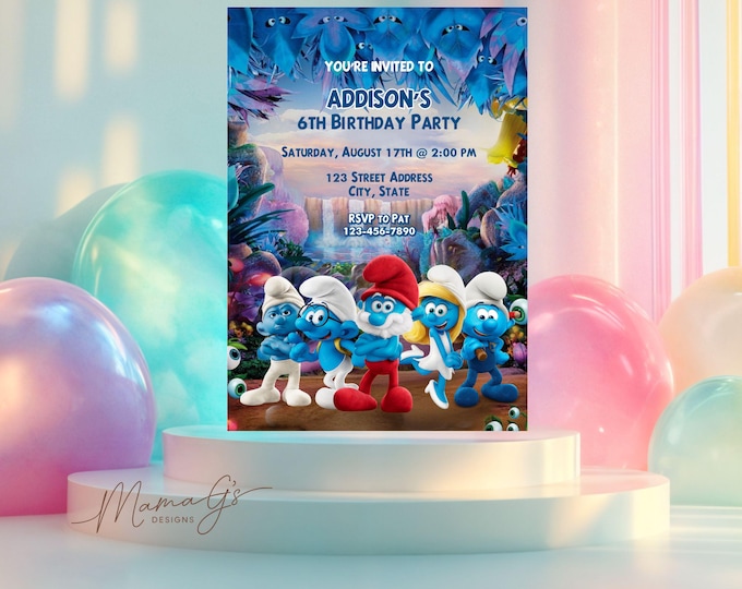 Featured listing image: Smurf Birthday Invitation