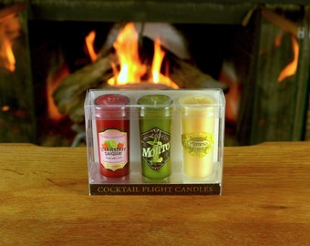 3-Piece Shot Glass Candles Boxed Gift Set With Scents of Daiquiri, Mojito and Mimosa