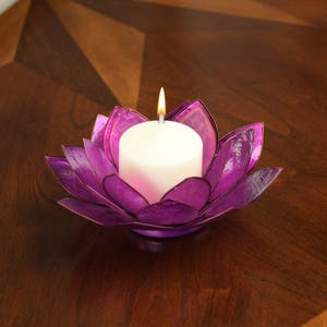 Purple Lotus Flower Capiz Shell Candle Holder - A Real Jewel of a Gift and Keepsake