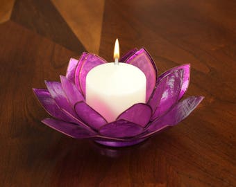 Purple Lotus Flower Capiz Shell Candle Holder - A Real Jewel of a Gift and Keepsake