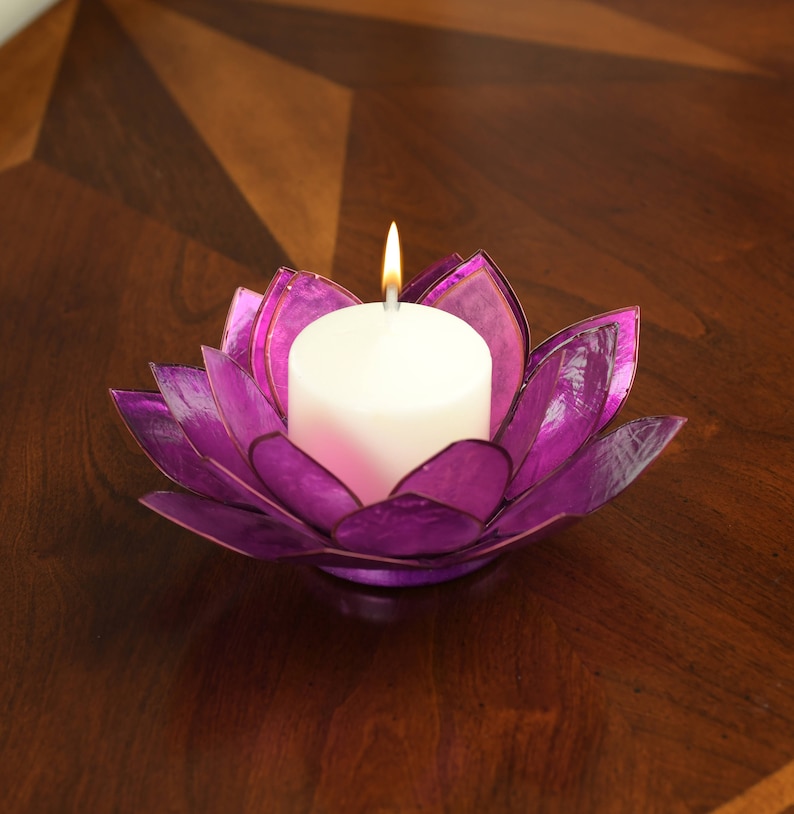 Purple Lotus Flower Capiz Shell Candle Holder A Real Jewel