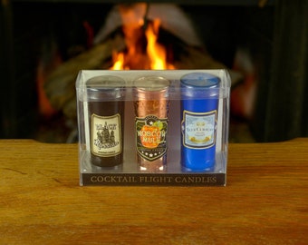 3-Piece Shot Glass Candles Boxed Gift Set With Scents of Black Russian, Moscow Mule and Blue Curacao