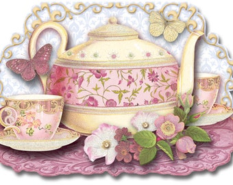 Embossed Teapot Note Card with Gold Foil
