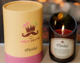 Merlot Scented Wine Bottle Candle, Angled Cut, 8oz with Gift Box