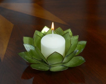Green Lotus Flower Capiz Shell Candle Holder - A Real Jewel of a Gift and Keepsake