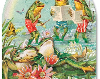 Embossed Frog Note Card with Gold Foil, Glitter, and Gems