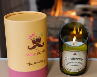 Chardonnay Scented Wine Bottle Candle, Angled Cut, 8oz  with Gift Box