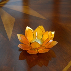 Yellow Lotus Flower Capiz Shell Candle Holder - A Real Jewel of a Gift and Keepsake