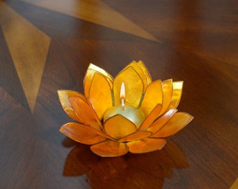 Yellow Lotus Flower Capiz Shell Candle Holder - A Real Jewel of a Gift and Keepsake