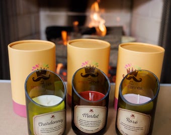 Wine Bottle Candle Gift Set: Cabernet, Merlot, Chardonnay  with Gift Box