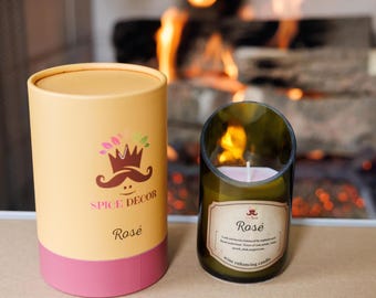 White Rose Scented Wine Bottle Candle, Angled Cut with Gift Box