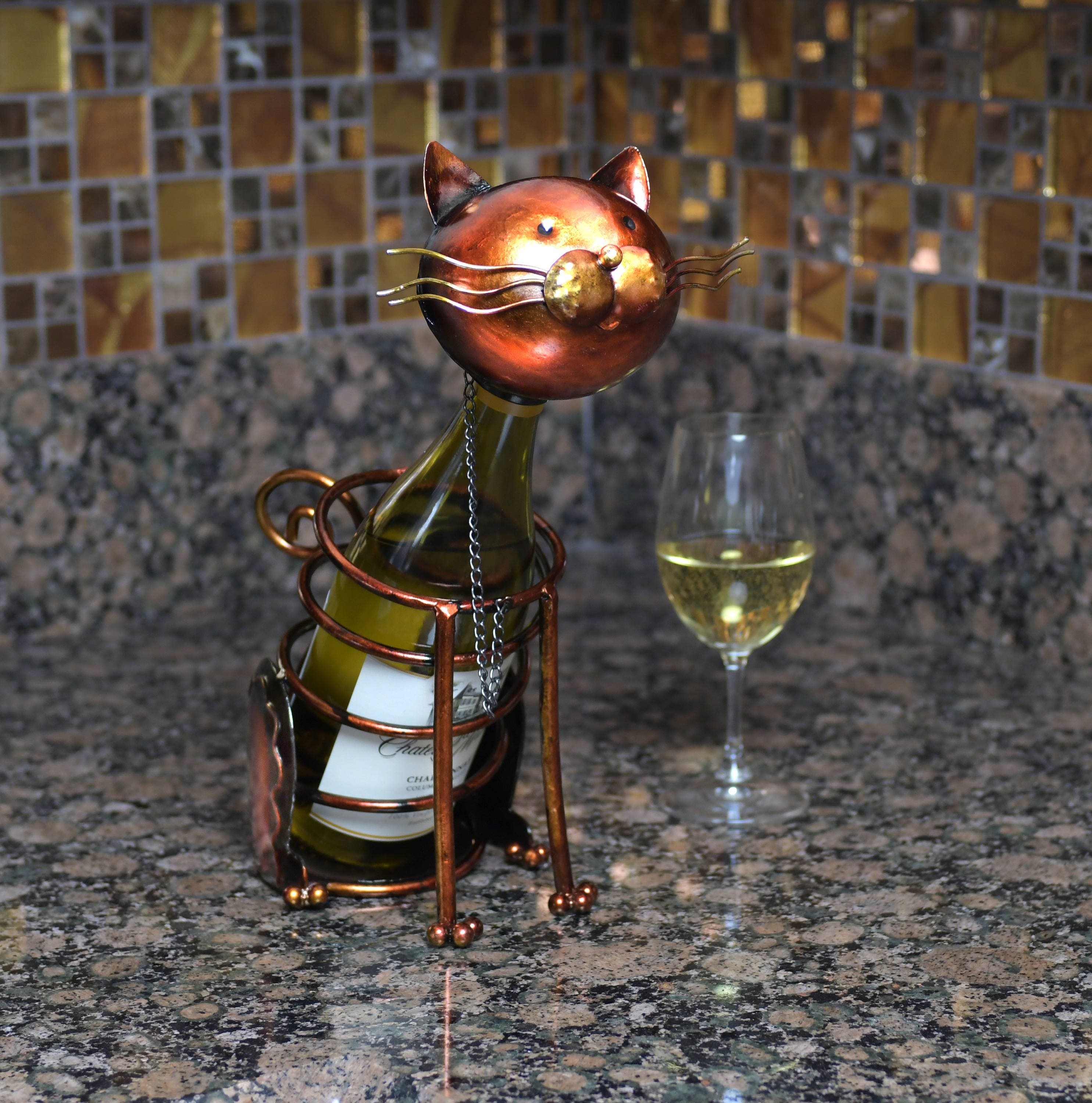 Cat Figurine Metal Wine Bottle Holder. A Really Unique Gift