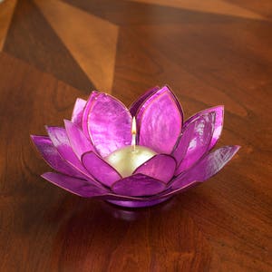 Purple Lotus Flower Capiz Shell Candle Holder A Real Jewel of a Gift and Keepsake image 2