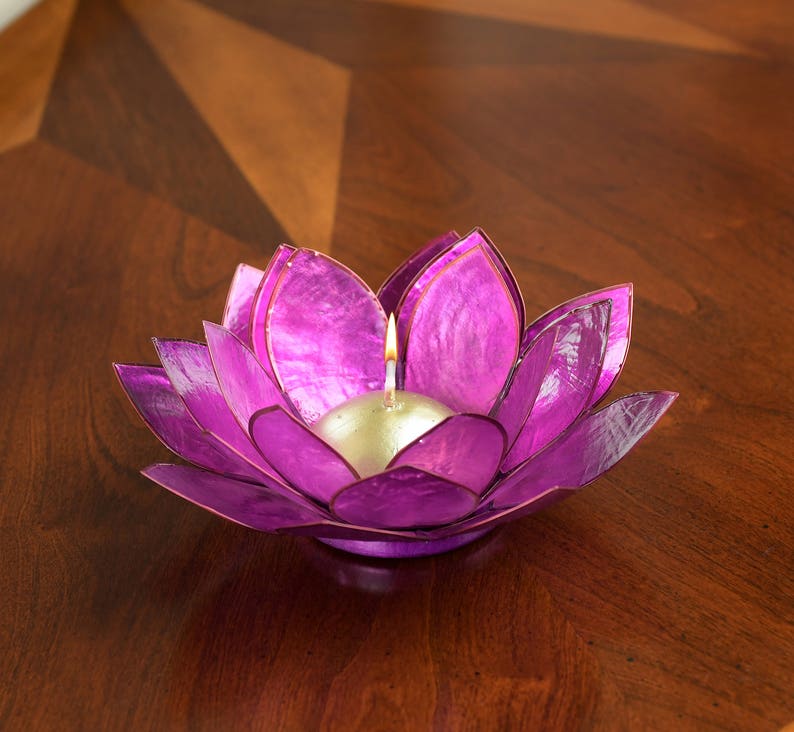 Purple Lotus Flower Capiz Shell Candle Holder A Real Jewel of a Gift and Keepsake image 2