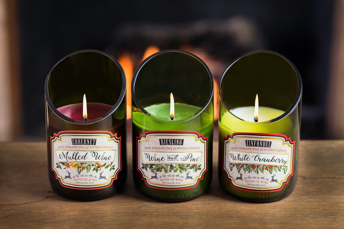 3Piece Wine Bottle Candle Set with Beautiful Scents of Wine. Etsy