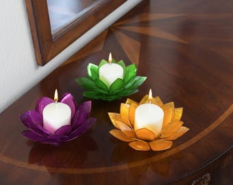 3-Piece Lotus Flower Capiz Shell Candle Holders. Now with FREE SHIPPING