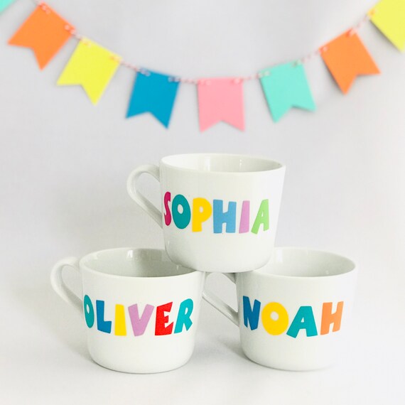 childrens plastic name mugs