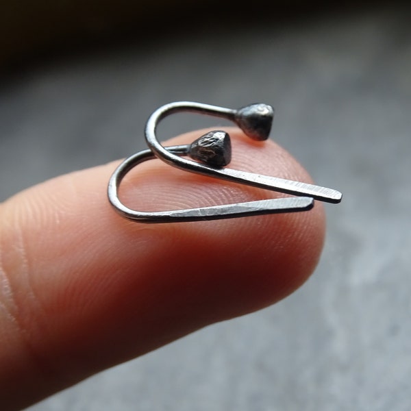 Mini mens earrings, unisex earrings,tiny minimalist dark silver earrings,mens earrings,blackened silver earrings,earthy earrings