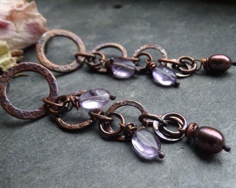 Dangle  earrings with amethyst and pearl peads