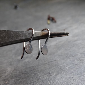 Oxidized sterling silver m ini tiny earrings, unisex earthy jewelry, mens black smal handmade mini earrings