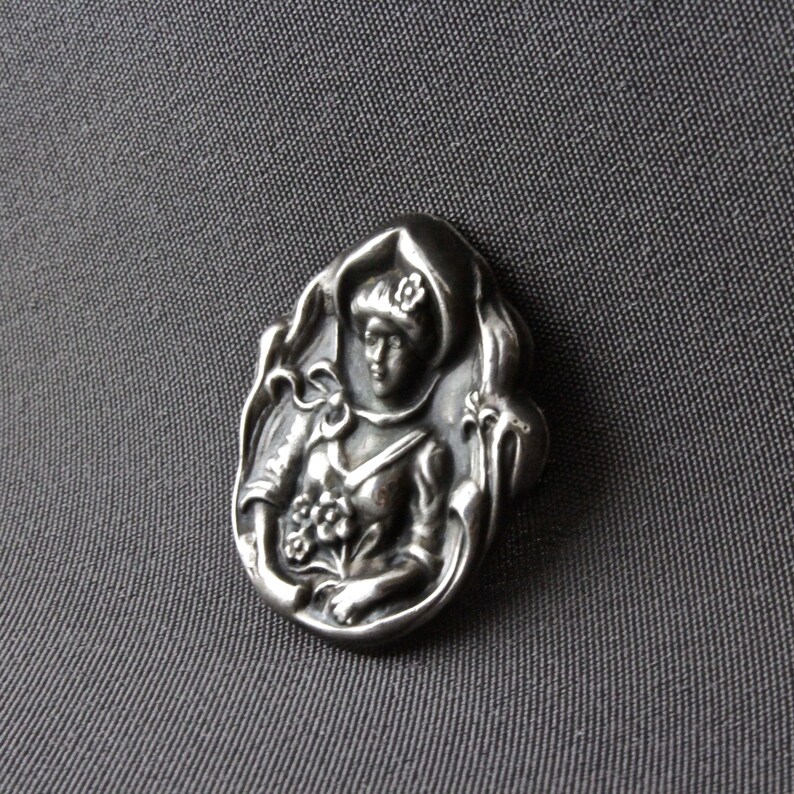 Vintage Art Nouveau Repousse Sterling Silver Lady Holding A Etsy