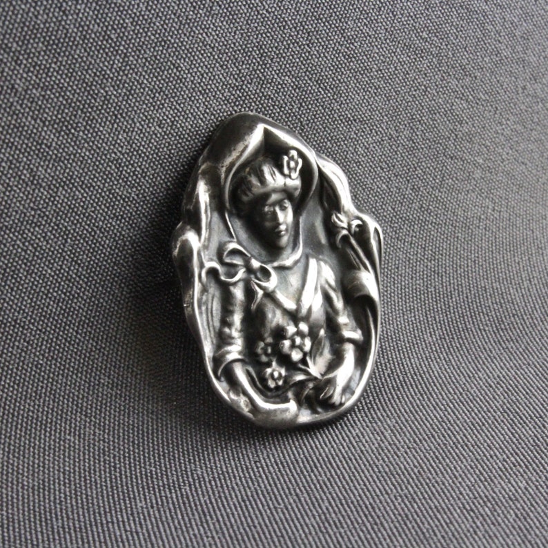 Vintage Art Nouveau Repousse Sterling Silver Lady Holding A Etsy