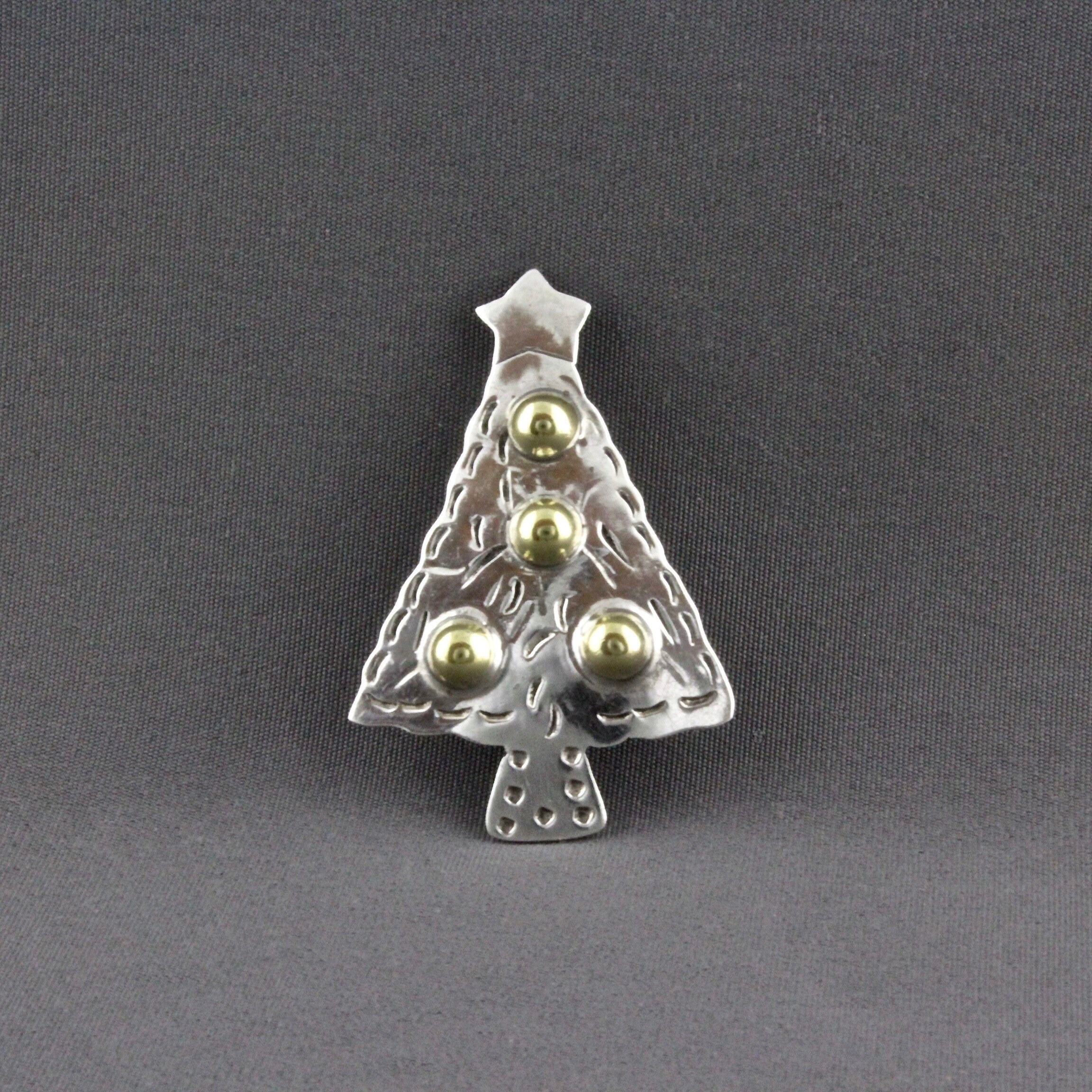 Vintage Sterling Silver Christmas Tree With Brass Ornaments Etsy