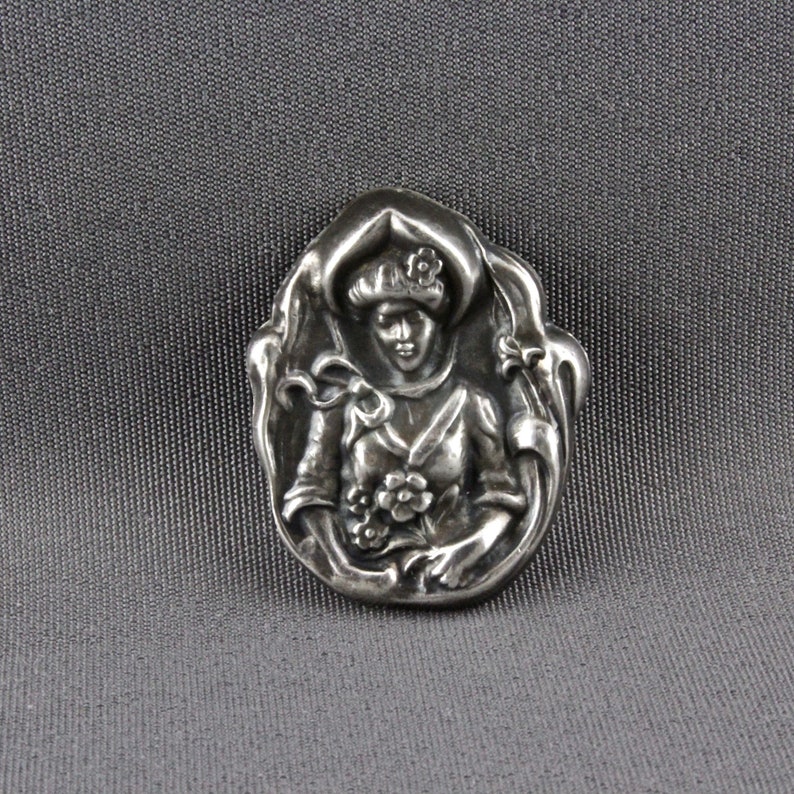 Vintage Art Nouveau Repousse Sterling Silver Lady Holding A Etsy