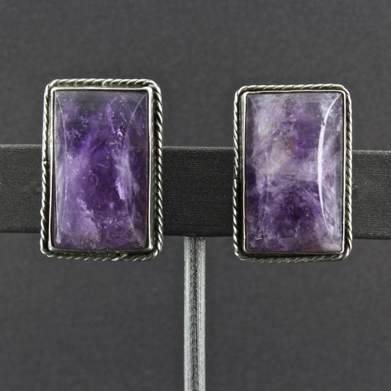 butterfly back earrings. Brushed silver earrings handcrafted with raw Amethyst gemstone