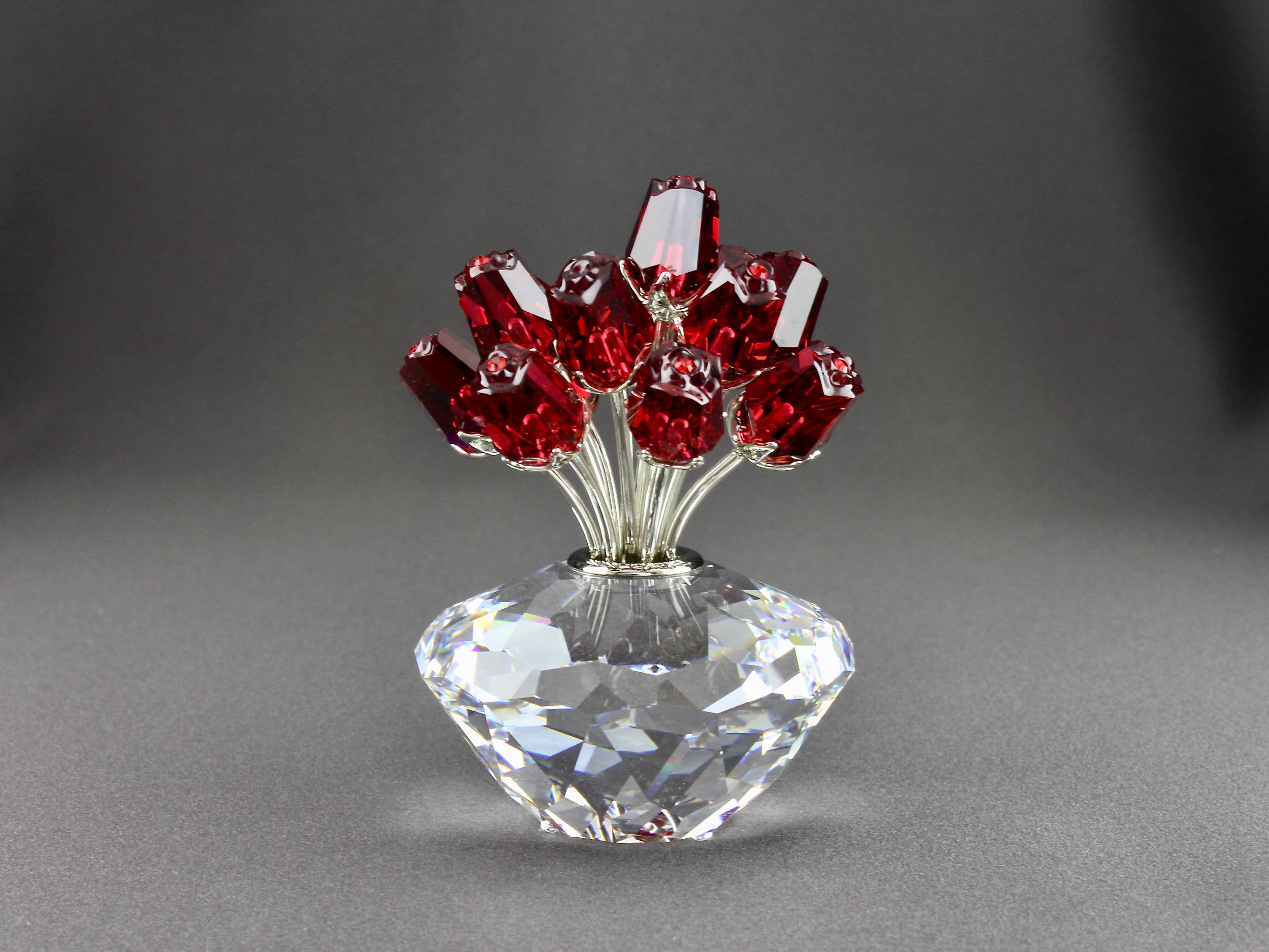 Vintage Swarovski 283394 Vase of Red Roses and Clear Crystal