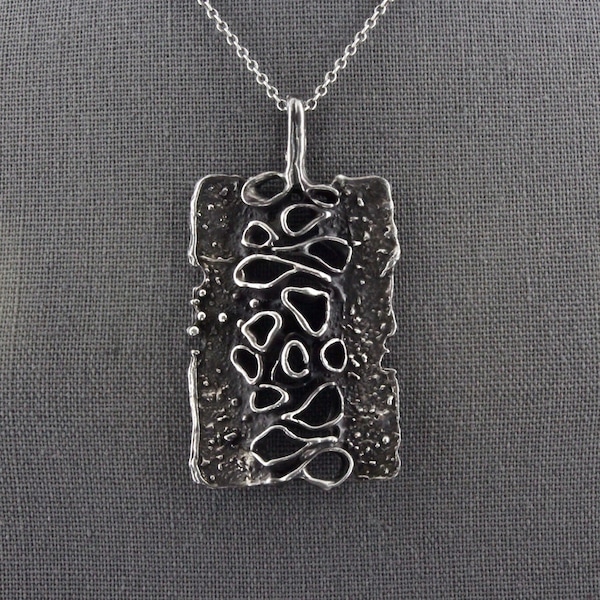 Vintage Astri Holthe Abstract Mid Century Modernist Brutalist Style Oxidized Pewter Pendant