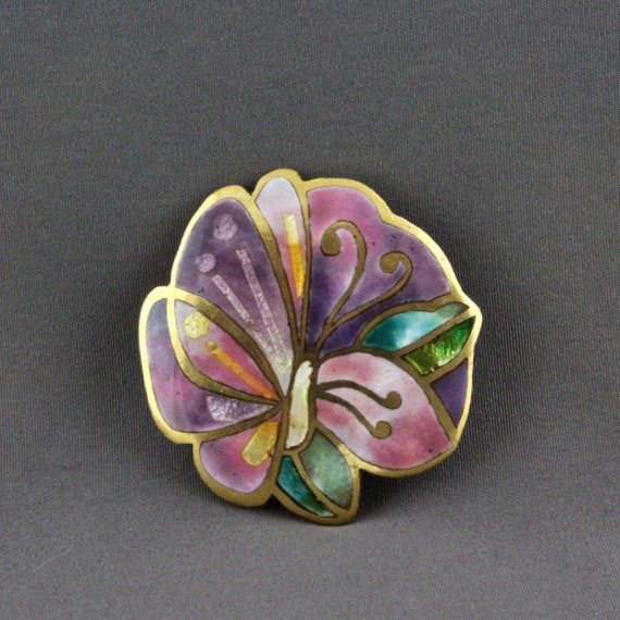 Vintage David Kuo Abstract Butterfly Flower Paste… - image 1