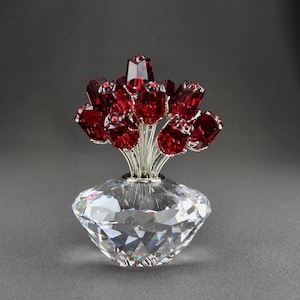 Vintage Swarovski 283394 Vase Of Red Roses And Clear Crystal Figurine In Original Box