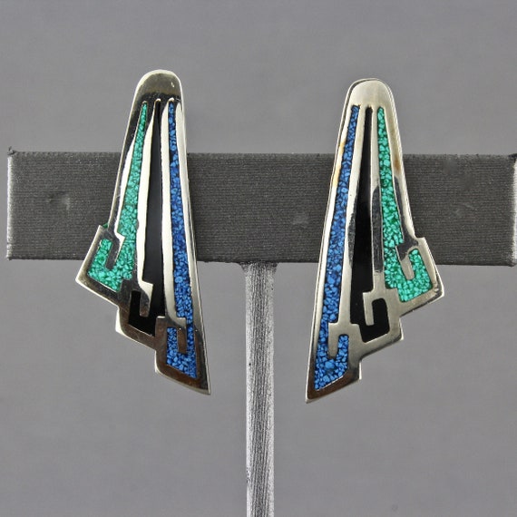 Vintage Mexican Alpaca Silver Black Enamel Green M