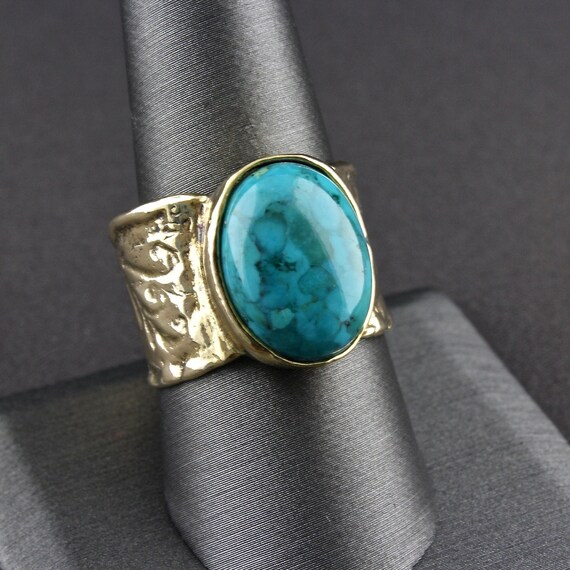 Vintage LIRM Israel Vermeil Sterling Silver and Blue Turquoise - Etsy