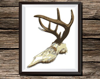 Instant Download Printable Wall Art Deer Skull Antlers Hunting Cabin Digital Print Outdoor Rugged Rustic Lodge