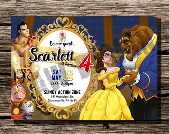 Classic Beauty and the Beast Birthday Invitation Personalized Customized DIY Printable Invite Digital Download 5x7 Belle Disney