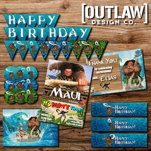 Maui Birthday Party Pack Bundle Disney Moana Vaiana Boy Decor Kit Instant Download Printable Personalized DIY Poster Invite Banner Thank You