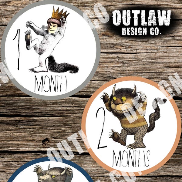 Baby Monthly Milestone Markers Printable Instant Download Gender Neutral Where The Wild Things Are Crown Max Monster Boy Girl Age Stickers