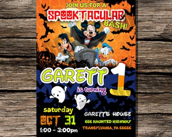 Mickey Mouse Disney Halloween Birthday Invitation Instant Download Printable Customizable Personalized Spooky Ghost Fun Invite 4x6