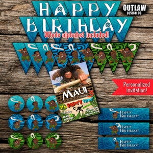 Maui Birthday Party Pack Bundle Disney Moana Vaiana Birthday Boy Decor Kit Instant Download Printable Customized Personalized DIY