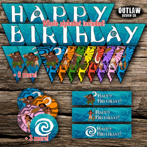 Moana Maui Birthday Party Pack Bundle Disney Vaiana Birthday Boy Girl Decor  Kit Instant Download Printable DIY Cupcake Toppers Banner Labels