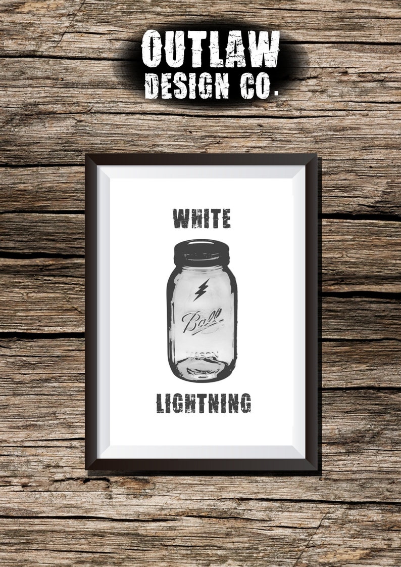 Moonshine Bootleg White Lightning Mason Jar Whiskey 8x10 Wall Art Print Home Decor Instant Digital Download Printable image 1