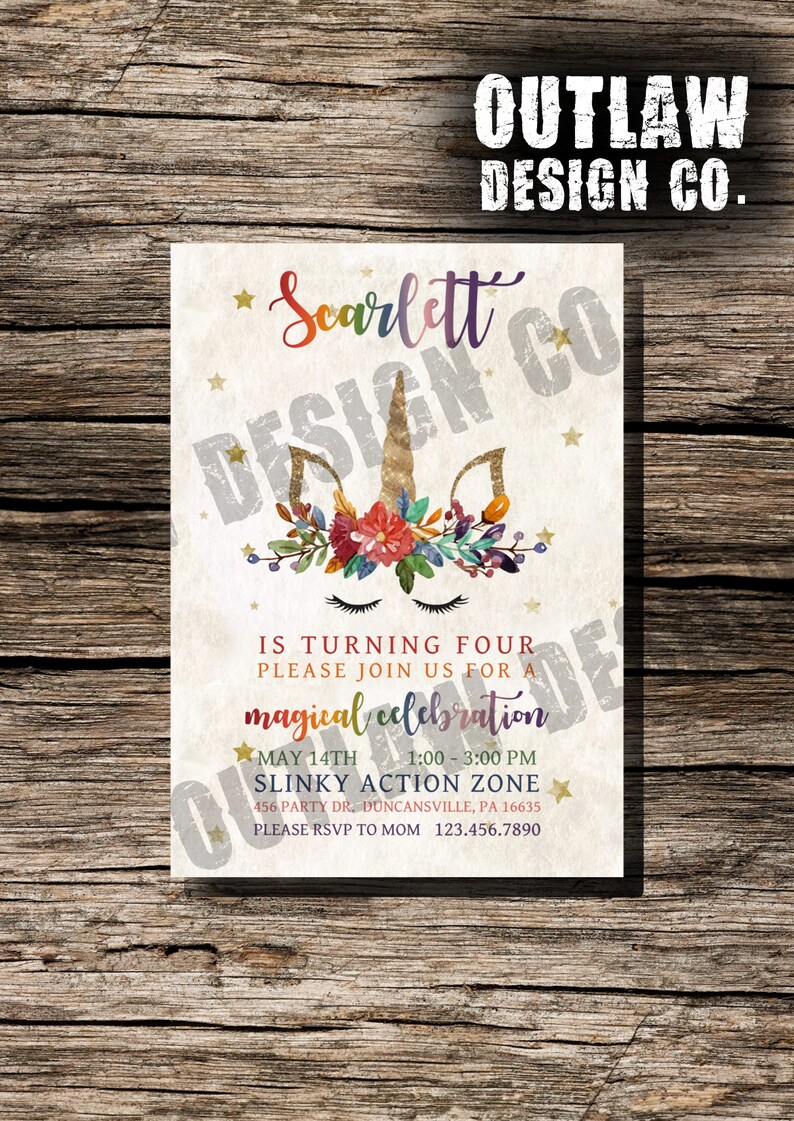 Unicorn Birthday Invitation Digital Download Printable - Etsy