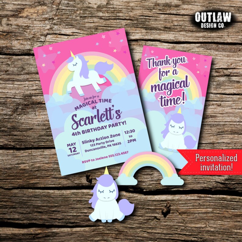 Unicorn Birthday Party Pack Bundle Magic Magical Rainbow Stars Pink Purple Decor Kit Instant Download Printable Customized Personalized DIY image 1