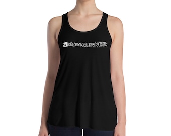 May include: Black racerback tank top with a white skull and the text "shineRUNNER" printed on the front.