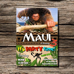 Maui Birthday Invitation Downloadable Printable Customizable Personalized Disney Moana Tropical Ocean Beach Invite 5x7