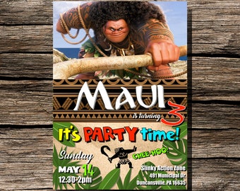 Maui Birthday Invitation Downloadable Printable Customizable Personalized Disney Moana Tropical Ocean Beach Invite 5x7