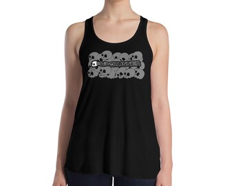 May include: Black tank top with a graphic of a pile of skulls and the text "Shine Runner" in white.